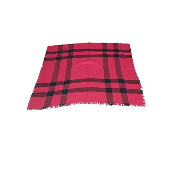 Vintage French-Made Plaid Scarf 47x46 Wool Blend for Bamberger’s Red Black - Picture 4 of 10